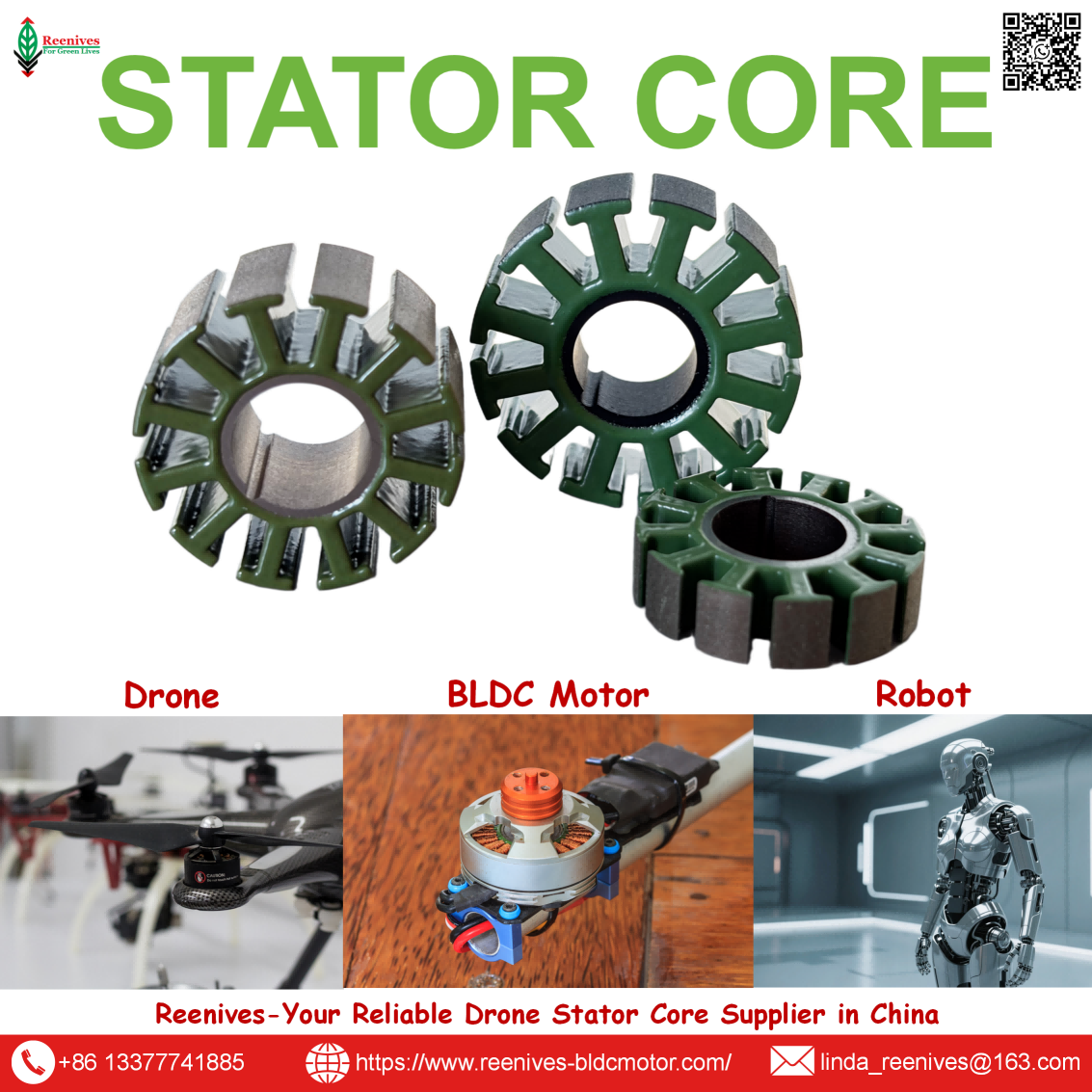 Precision stator core stamping for UAV, drone & BLDC motors. 0.20mm epoxy-coated, burr ≤0.025mm, ≥97% stacking factor. Free samples & global shipping.
